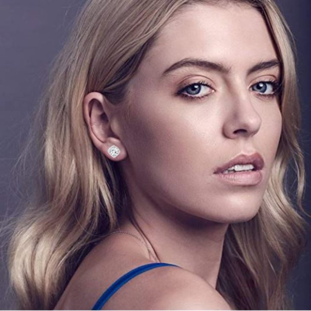 18K White Gold Plated Square Cubic Zircon 6mm Stud - Picture 6 of 15